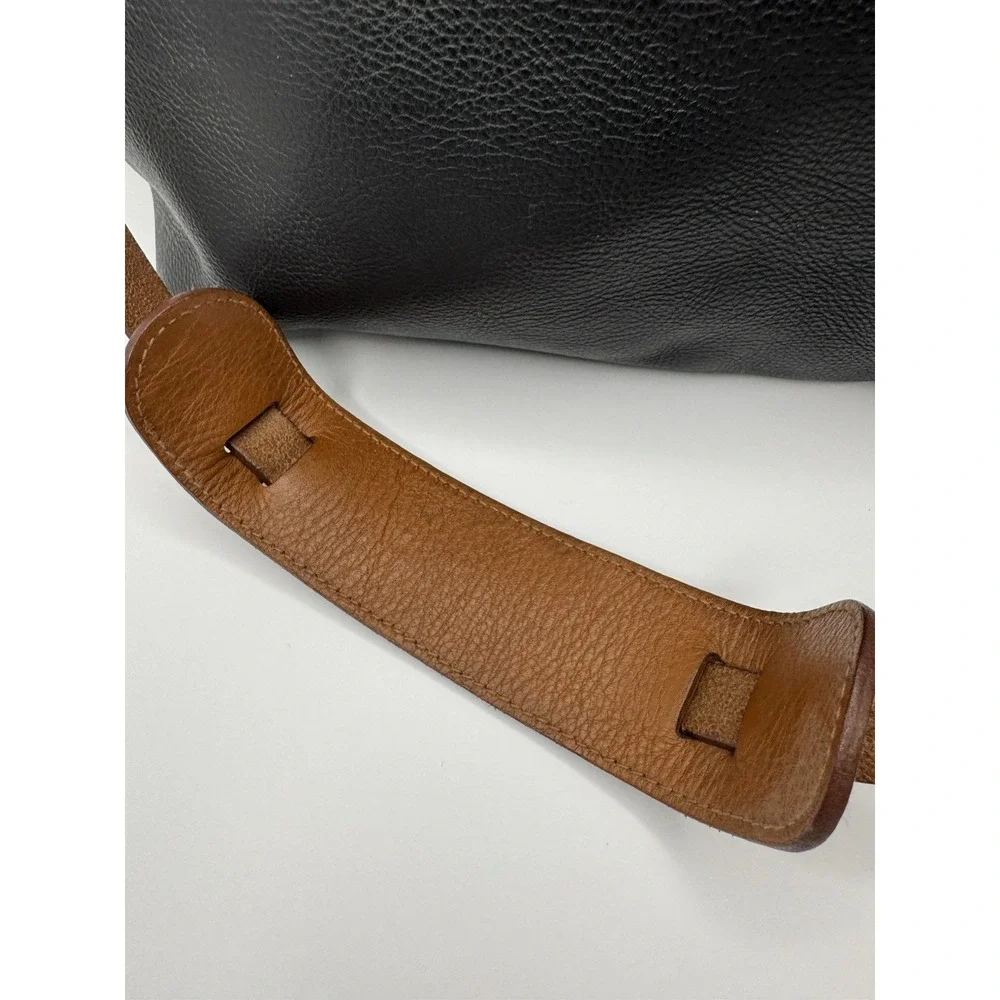Madewell Black Thick Leather Zip Closure Double Handle Satchel Shoulder Bag‎